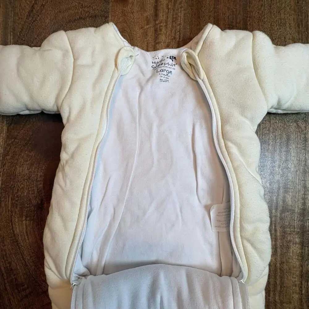Baby Merlin's Magic Sleepsuit infant 6-9 Months White Cotton Swaddle Transition